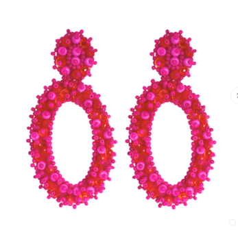 PAULIE POCKET OVAL LIZZY EARRINGS - FUCHSIA ORANGE