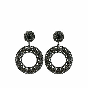 PAULIE POCKET GLITTER HOOPS EARRINGS - DARK GREY