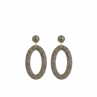 PAULIE POCKET OVAL STRASS EARRINGS - GREIGE