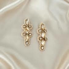  Long Crystal Earrings-Beige