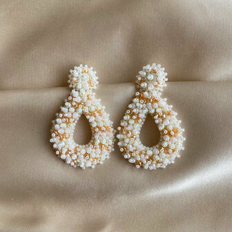 Drops Beads Earrings - White Beige