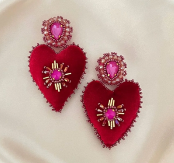  Velvet Heart Earrings-red fuchsia