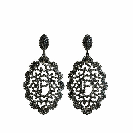 PAULIE STRASS EARRINGS - DARK GREY