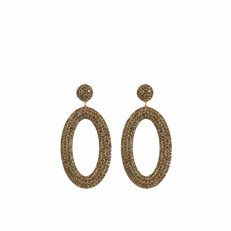 OVAL STRASS EARRINGS - GOLD