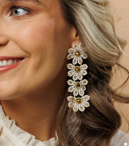 PAULIE POCKET FLOWERY STATEMENT EARRINGS - BEIGE GOLD