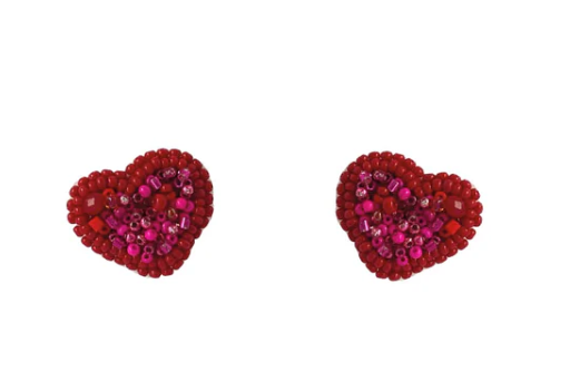 PAULIE POCKET HEARTS STUD EARRINGS - RED FUCHSIA