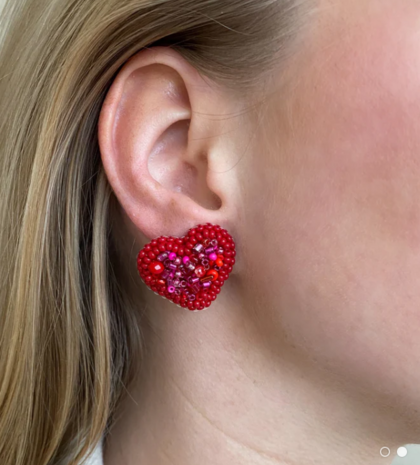 PAULIE POCKET HEARTS STUD EARRINGS - RED FUCHSIA