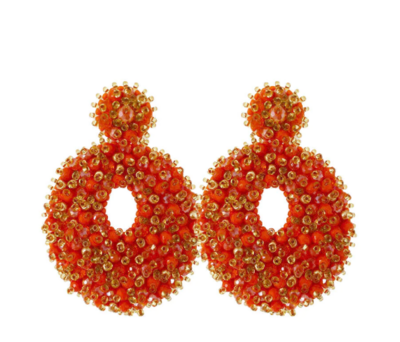 PAULIE POCKET ROUND BEADS EARRINGS - ORANGE