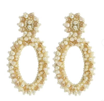 PAULIE POCKET OVAL LIZZY EARRINGS - LIGHT BEIGE